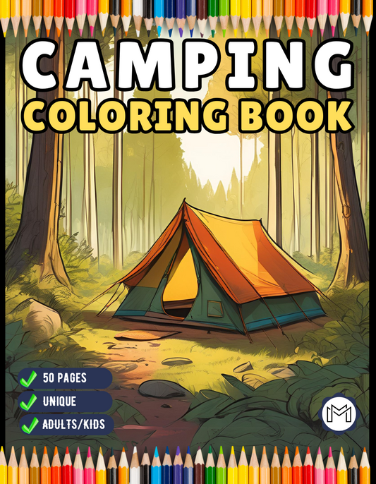 Summer Camp Campfire Landscape Coloring Book 50 Pages Camping Coloring Book Gift for Adults Kids Ages Men Women Boys Girls Teens Youth