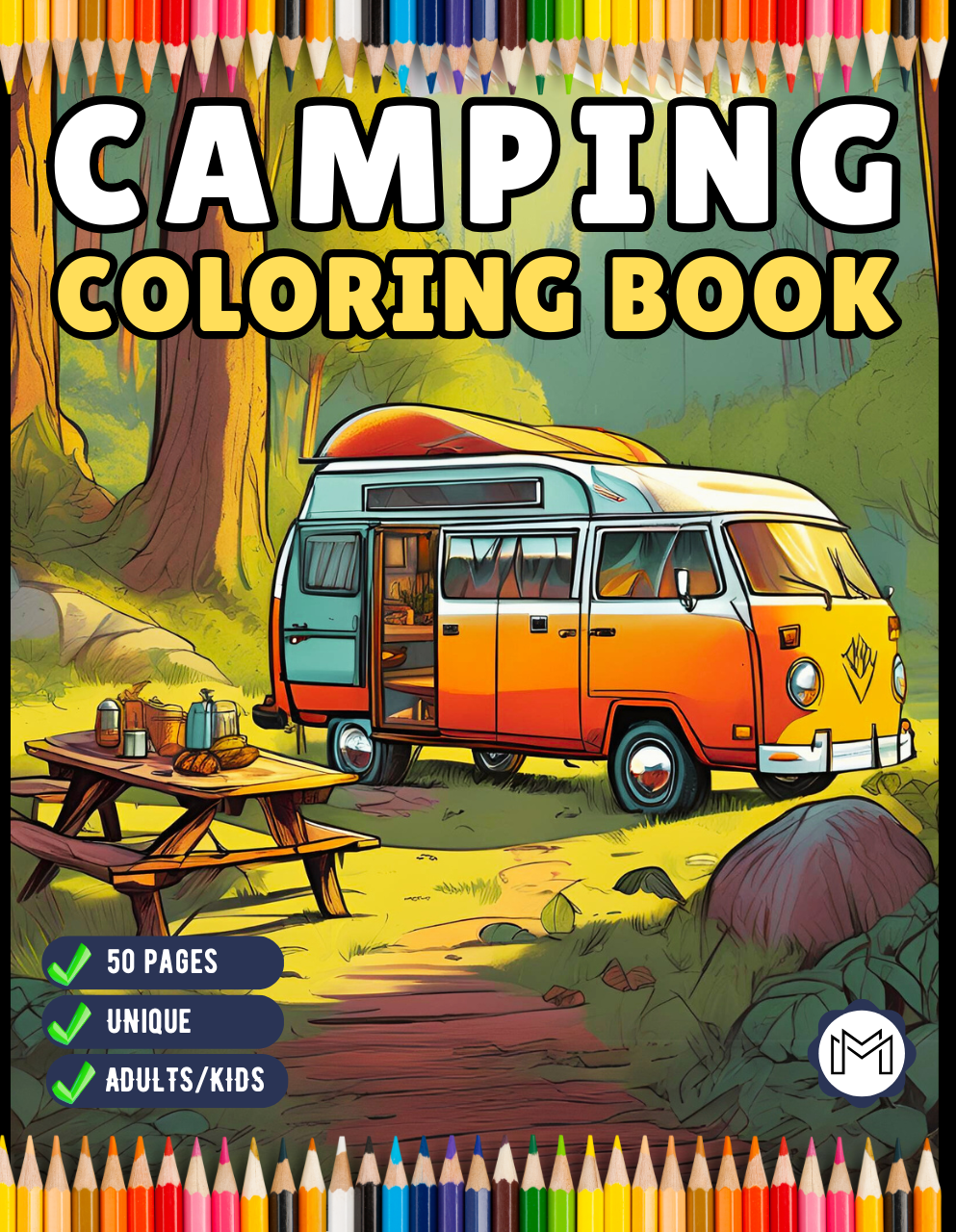 Camping Coloring Book Gift for Adults Kids Ages Men Women Boys Girls Teens Youth Holiday Birthday Present 50 Pages Fun Nature Coloring Sheet