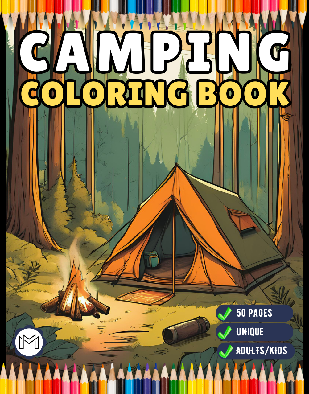 Camping Coloring Book Gift for Adults Kids Ages Men Women Boys Girls Teens Youth Holiday Birthday Present 50 Pages Fun Nature Coloring Sheet