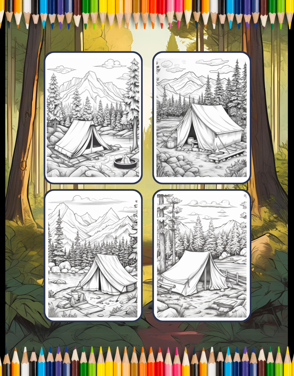 Summer Camp Campfire Landscape Coloring Book 50 Pages Camping Coloring Book Gift for Adults Kids Ages Men Women Boys Girls Teens Youth