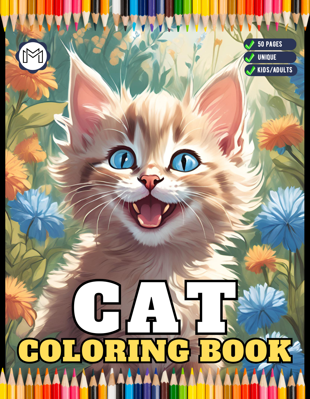 50 Pages Cute Cozy Cat Kitten Kitty Coloring Book Gift for Cat Lover Pet Owner Men Women Adults Kids Boys Girls Teens Funny Animal Coloring