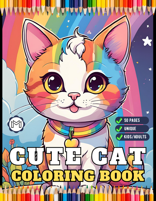 50 Pages Cute Cozy Cat Kitten Kitty Coloring Book Gift for Cat Lover Pet Owner Men Women Adults Kids Boys Girls Teen Bold Easy Coloring Book