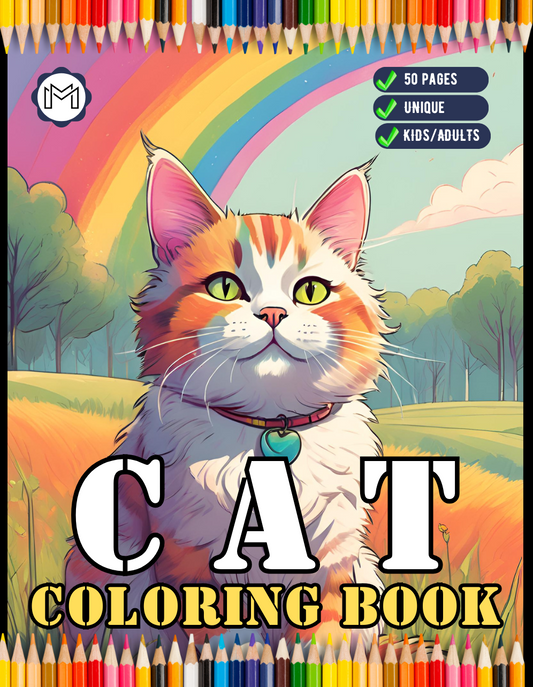 50 Pages Cute Cozy Cat Kitten Kitty Coloring Book Gift for Cat Lover Pet Owner Men Women Adults Kids Boys Girls Bold Easy Coloring Book