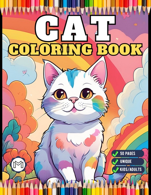 50 Pages Cute Cozy Cat Kitten Kitty Coloring Book Gift for Cat Lover Pet Owner Men Women Adults Kids Boys Girls Teens Funny Animal Coloring