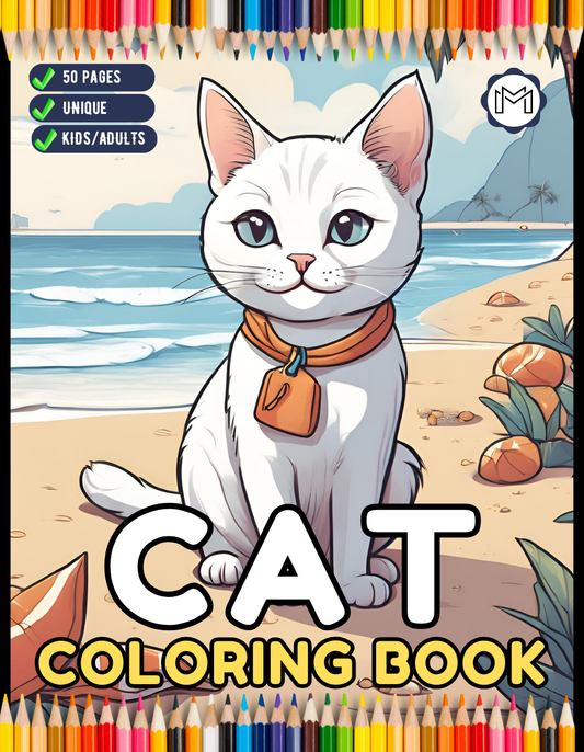 50 Pages Cute Cozy Cat Kitten Kitty Coloring Book Gift for Cat Lover Pet Owner Men Women Adults Kids Boys Girls Stress Relief Relaxation