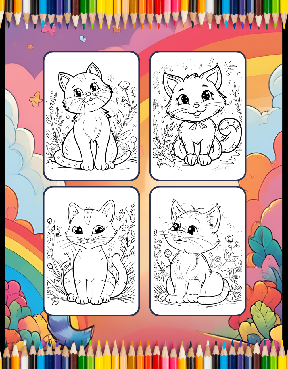 50 Pages Cute Cozy Cat Kitten Kitty Coloring Book Gift for Cat Lover Pet Owner Men Women Adults Kids Boys Girls Teens Funny Animal Coloring