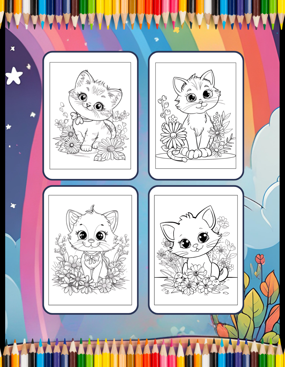 50 Pages Cute Cozy Cat Kitten Kitty Coloring Book Gift for Cat Lover Pet Owner Men Women Adults Kids Boys Girls Teen Bold Easy Coloring Book