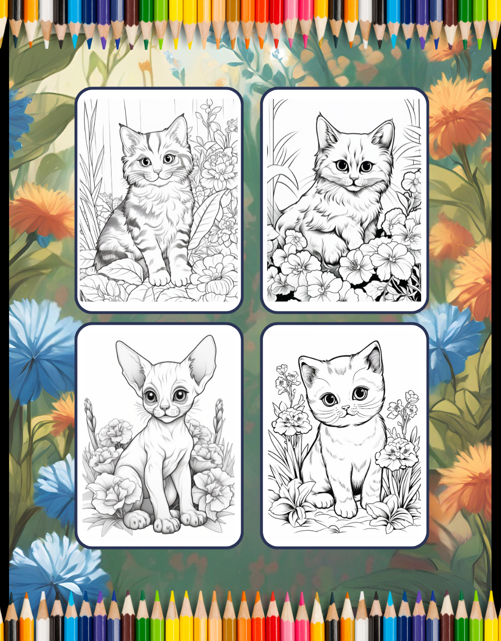 50 Pages Cute Cozy Cat Kitten Kitty Coloring Book Gift for Cat Lover Pet Owner Men Women Adults Kids Boys Girls Teens Funny Animal Coloring