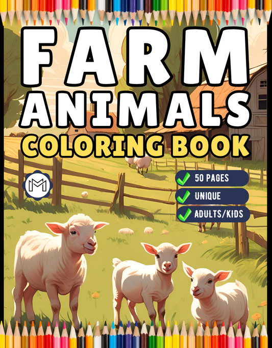 50 Pages Cute Farm Animals Coloring Book Gift for Adults Kids Men Women Boys Girls Children Country Farm Animals Cow Sheep Coloring Sheets