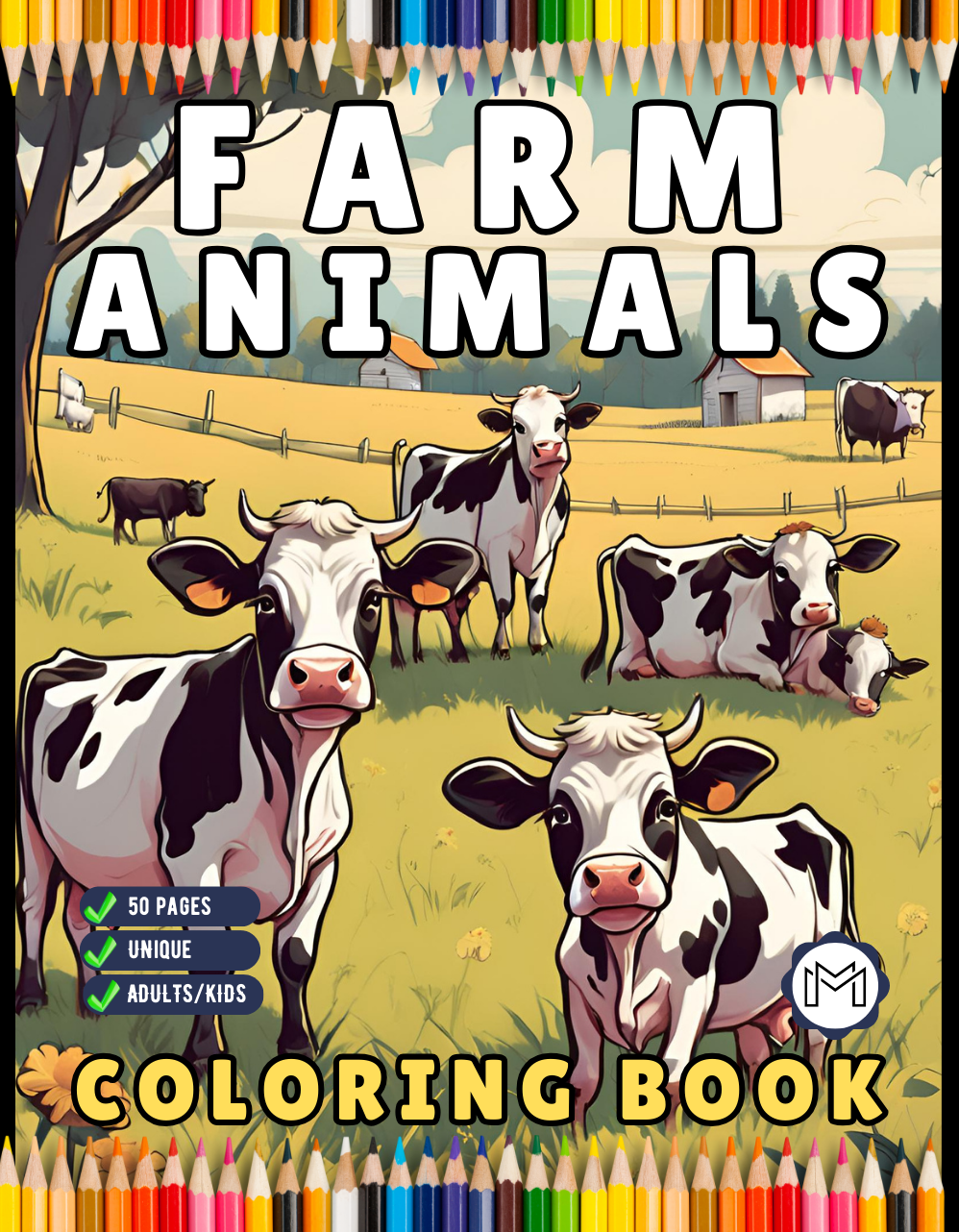 50 Pages Cute Farm Animals Coloring Book Gift for Adults Kids Men Women Boys Girls Children Country Farm Animals Cow Sheep Coloring Sheets