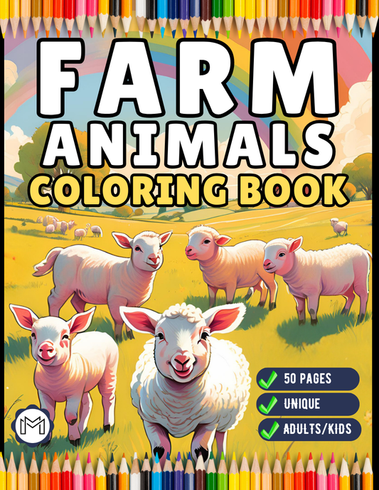 50 Pages Cute Farm Animals Coloring Book Gift for Adults Kids Men Women Boys Girls Children Country Farm Animals Cow Sheep Coloring Sheets