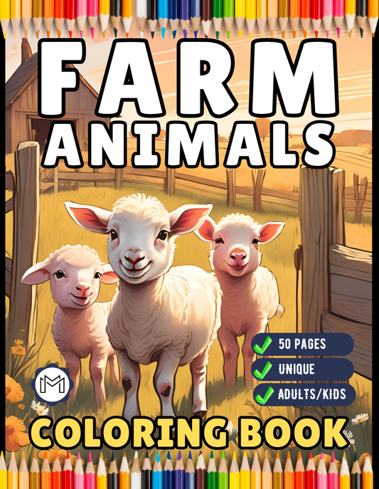 50 Pages Cute Farm Animals Coloring Book Gift for Adults Kids Men Women Boys Girls Children Bold Easy Farm Coloring Activity Book for Kids