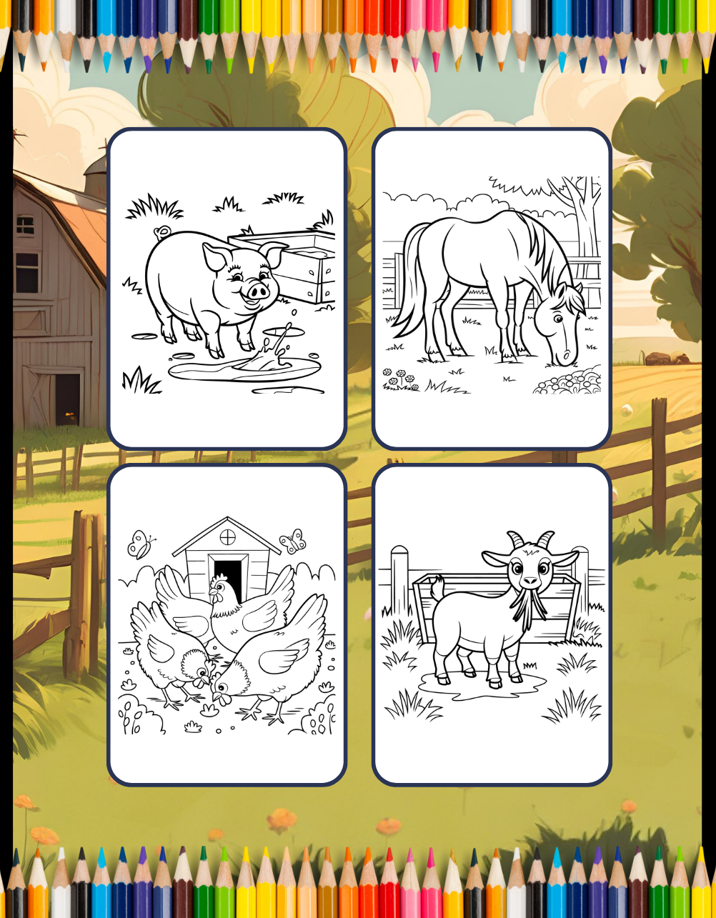 50 Pages Cute Farm Animals Coloring Book Gift for Adults Kids Men Women Boys Girls Children Country Farm Animals Cow Sheep Coloring Sheets