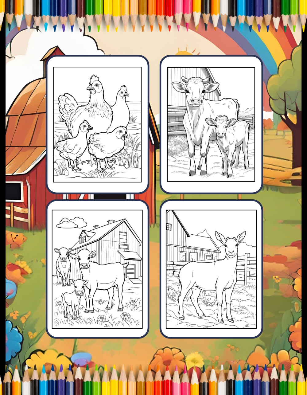 50 Pages Cute Farm Animals Coloring Book Gift for Adults Kids Men Women Boys Girls Children Country Farm Animals Cow Sheep Coloring Sheets