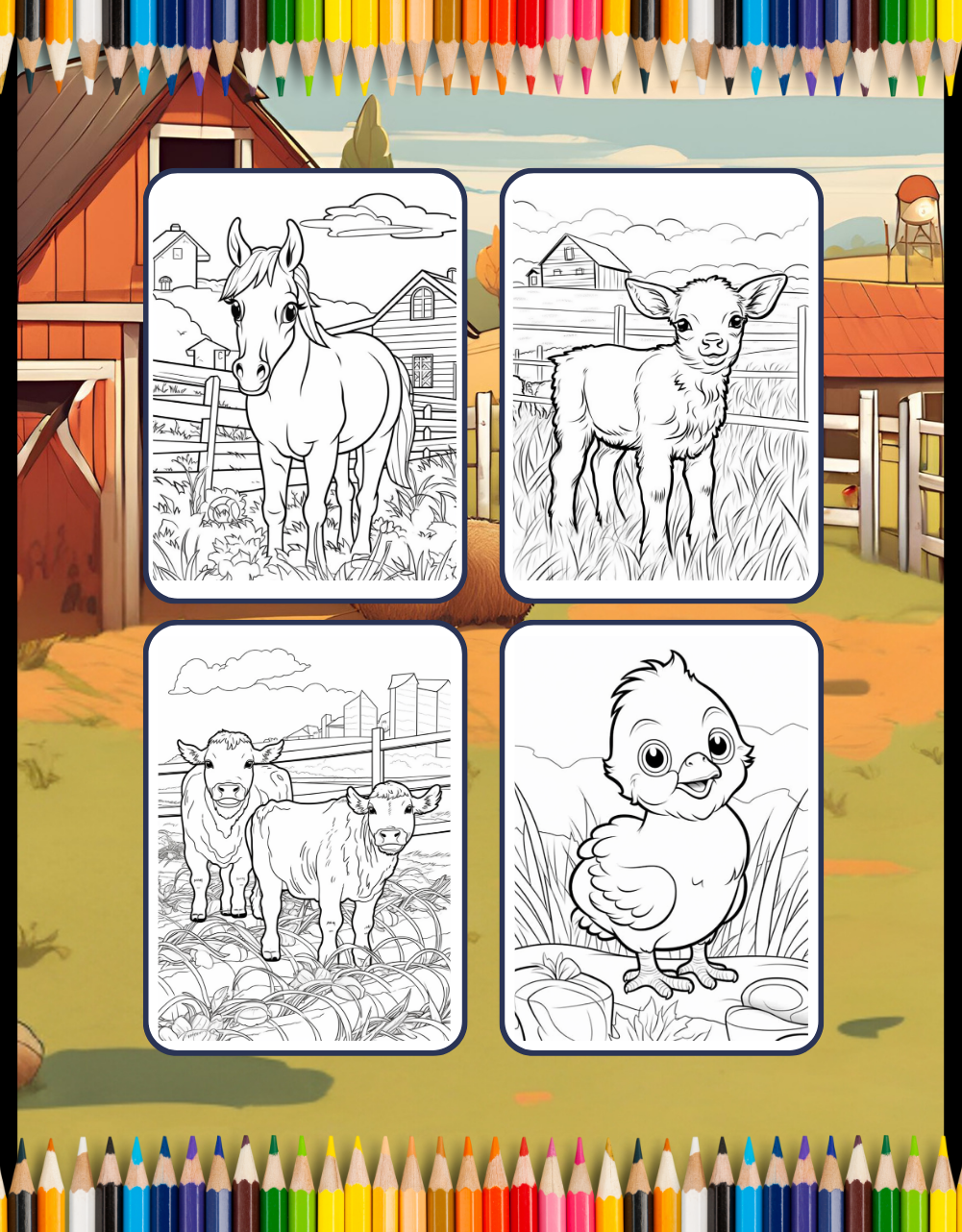 50 Pages Cute Farm Animals Coloring Book Gift for Adults Kids Men Women Boys Girls Children Bold Easy Farm Coloring Activity Book for Kids