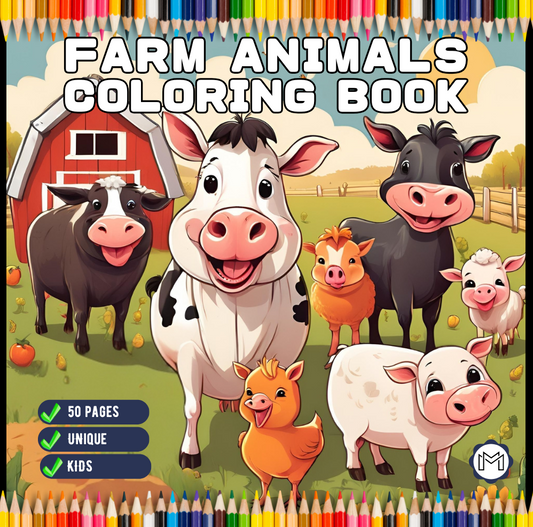 50 Pages Cute Farm Animals Coloring Book Gift for Kids Boys Girls Teens Children Youth Country Farm Animals Cow Sheep Coloring Sheets