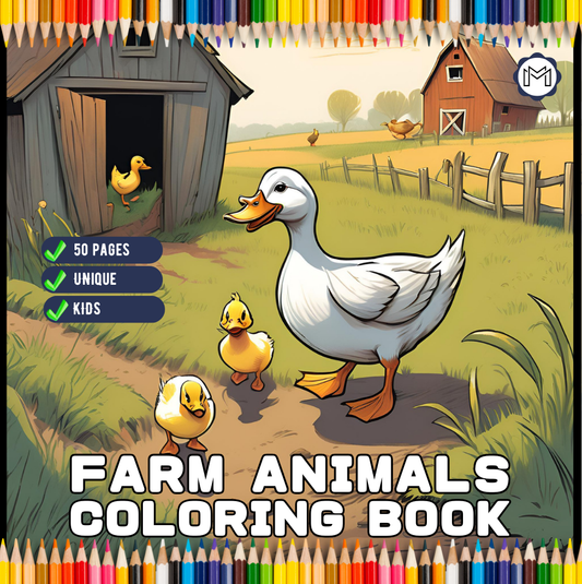 50 Pages Cute Farm Animals Coloring Book Gift for Kids Boys Girls Teens Children Youth Bold and Easy Farm Lover Coloring Activity Book