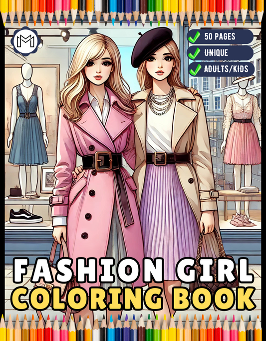 Fashion Girl Coloring Book Gift for Adults Men Women Kids Boys Girls Teens Youth 50 Pages Fashion Boutique Girls Clothes Dresses Coloring