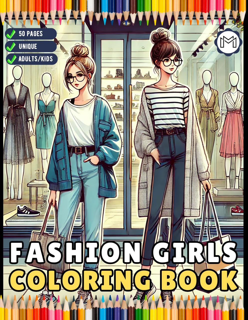 50 Pages Fashion Girl Coloring Book Gift for Adults Men Women Kids Boys Girls Teens Youth Bold and Easy Fashion Coloring Book for Birthday