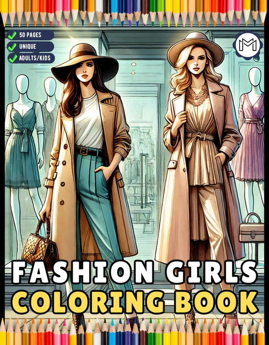 50 Pages Fashion Girl Coloring Book Gift for Adults Men Women Kids Boys Girls Teens Youth Fashion Boutique Girls Clothes Dresses Coloring