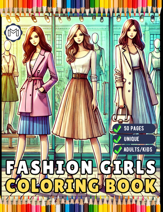 Fashion Girl Coloring Book Gift for Adults Men Women Kids Boys Girls Teens Youth 50 Pages Fashion Boutique Girls Clothes Dresses Coloring