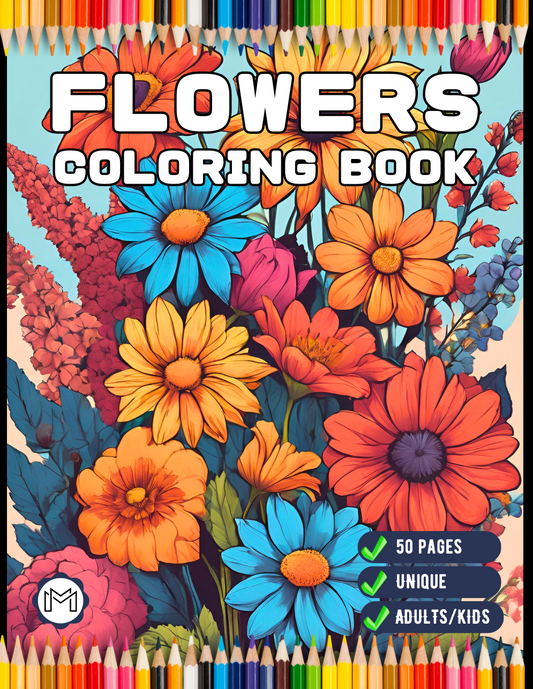50 Pages Valentines Art Flowers Coloring Book Gift for Adults Kids Men Women Boys Girls Teens Cute Floral Coloring Pages for Children Youth