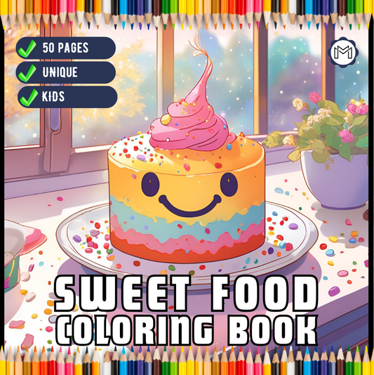 50 Pages Cozy Dessert Foodie Food Lover Coloring Book for Young Kids Men Women Boys Girls Teens Youth Simple Bold and Easy Cute Coloring