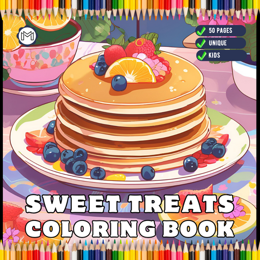 50 Pages Bold and Easy Sweet Treats Food Coloring Book Gift for Kids Boys Girls Young Teens Children Youth Food Drink Sweets Coloring Book