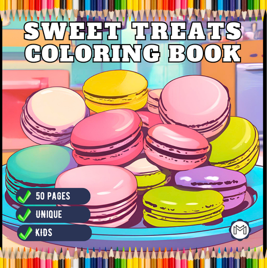 50 Pages Bold and Easy Sweet Treats Food Coloring Book Gift for Kids Boys Girls Young Teens Children Youth Food Drink Sweets Coloring Book