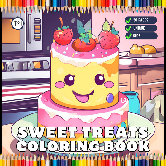 Bold and Easy Sweet Treats Food Coloring Book Gift for Kids Boys Girls Young Teens Children Youth 50 Pages Food Drink Sweets Coloring Book