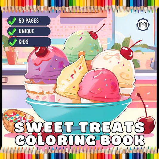 Bold and Easy Sweet Treats Food Coloring Book Gift for Kids Boys Girls Young Teens Children Youth 50 Pages Food Drink Sweets Coloring Book