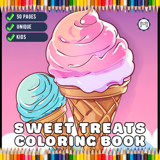 50 Pages Bold and Easy Sweet Treats Food Coloring Book Gift for Kids Boys Girls Young Teens Children Youth Food Drink Sweets Coloring Book