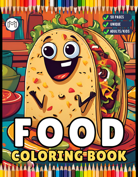 50 Pages Bold Easy Food Coloring Book Gift for Adults Kids Men Women Boys Girls Kawaii Dessert Coloring Book for Fast Food Lover Children