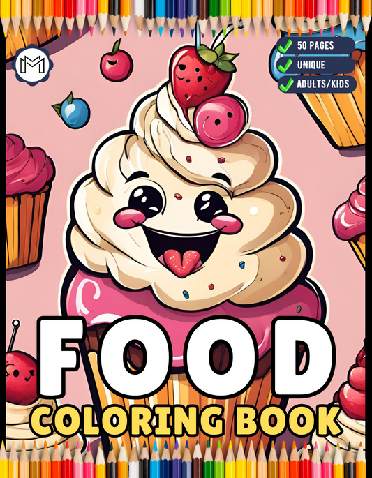 50 Pages Bold and Easy Food Coloring Book Gift for Adults Kids Men Women Boys Girls Teens Fast Food Lover Foodie Food Fruit Coloring Sheets