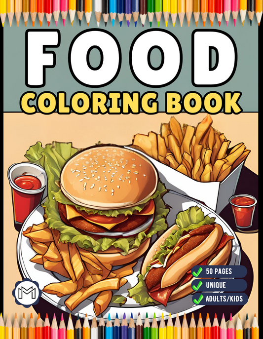 50 Pages Bold and Easy Food Coloring Book Gift for Adults Kids Men Women Boys Girls Teens Kawaii Dessert Coloring Book for Fast Food Lover