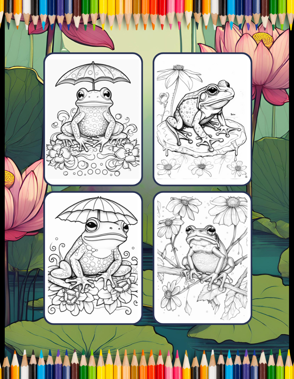 50 Pages Cute Frog Toad Coloring Book Gift for Adults Kids Men Women Boys Girls Teens Frog Toad Coloring Sheets for Children Students