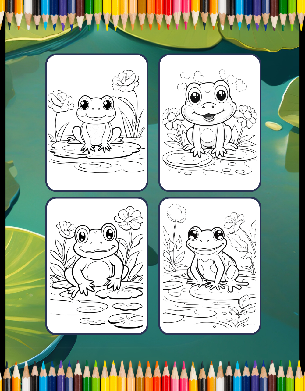 50 Pages Cute Frog Toad Coloring Book Gift for Adults Kids Men Women Boys Girls Teens Frog Toad Coloring Sheets for Children Students