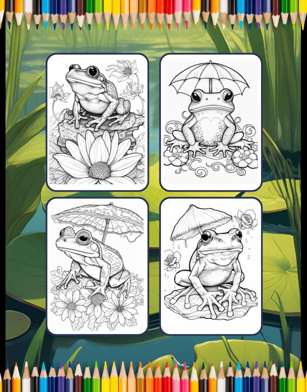 Cute Frog Toad Coloring Book Gift for Adults Kids Men Women Boys Girls Teens 50 Pages Frog Toad Coloring Sheets for Children Students