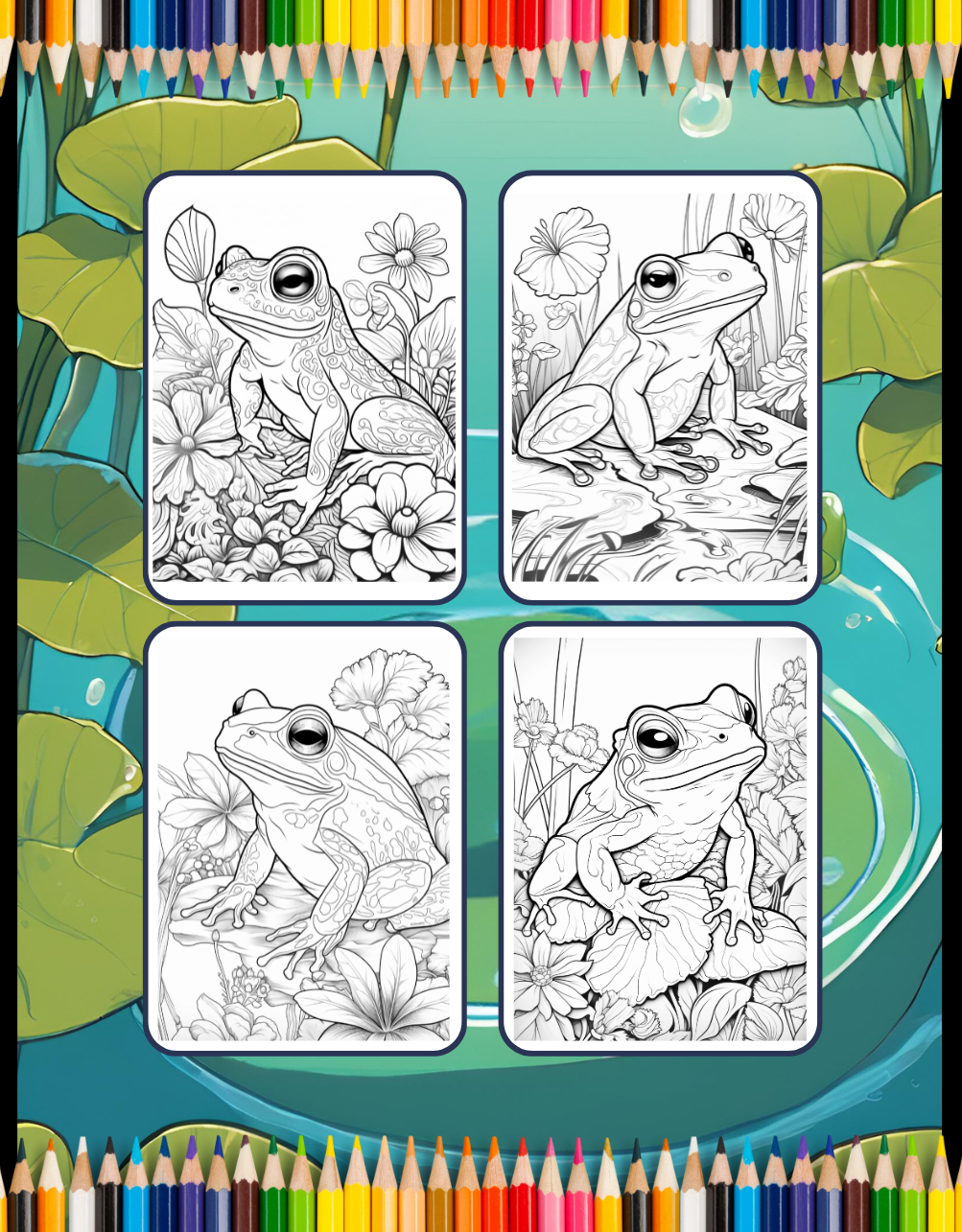 Cute Frog Toad Coloring Book Gift for Adults Kids Men Women Boys Girls Teens 50 Pages Frog Toad Coloring Sheets for Children Students