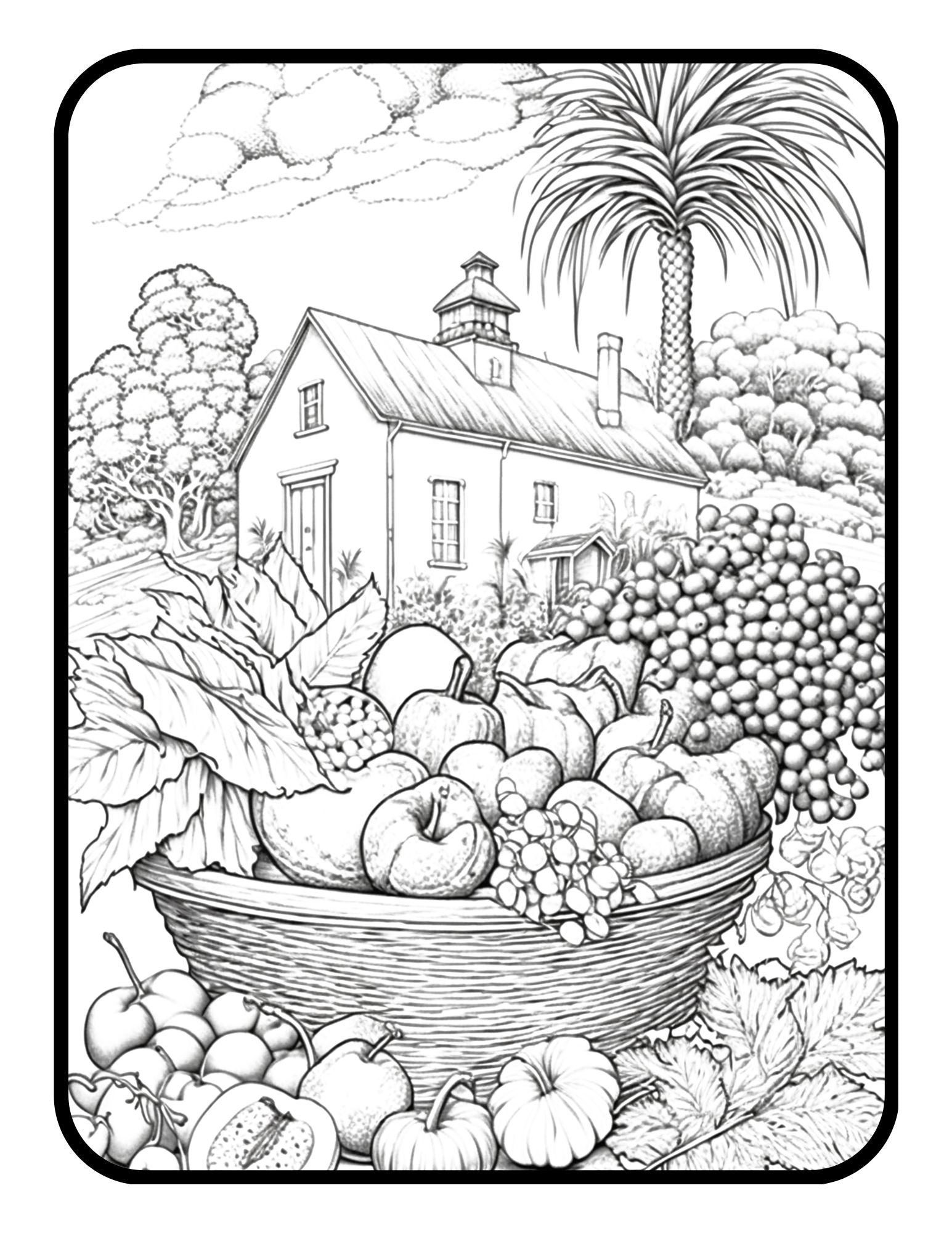 Fruit Garden Adult Colouring Book,colouring Book for Adult,colouring  Fruit,fruit Garden,printable Coloring Book Pdf,letter Size, Black Lines 