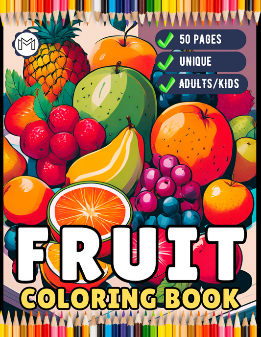 50 Pages Fruit Vegetable Coloring Book for Adults Kids Men Women Kids Boys Girls Healthy Fruit Lover Coloring Activity Book for Children