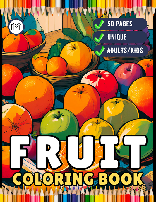 50 Pages Fruit Vegetable Coloring Book for Adults Kids Men Women Kids Boys Girls Healthy Fruit Lover Coloring Activity Book for Children