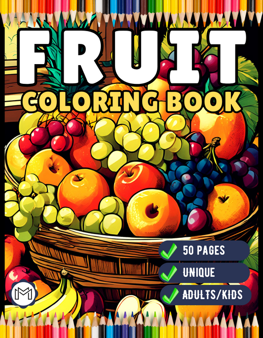 50 Pages Fruit Vegetable Coloring Book for Adults Kids Men Women Kids Boys Girls Teens Cute Kawaii Fruit Veggie Plant Food Coloring Sheets