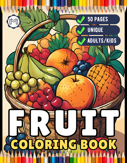 50 Pages Fruit Vegetable Coloring Book for Adults Kids Men Women Kids Boys Girls Teens Fruit Lover Bold and Easy Stress Relief Relaxation