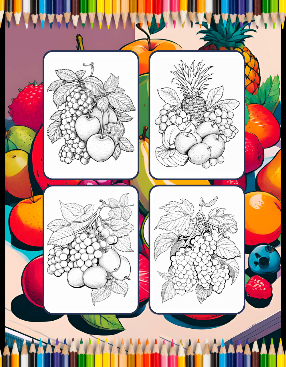 50 Pages Fruit Vegetable Coloring Book for Adults Kids Men Women Kids Boys Girls Healthy Fruit Lover Coloring Activity Book for Children