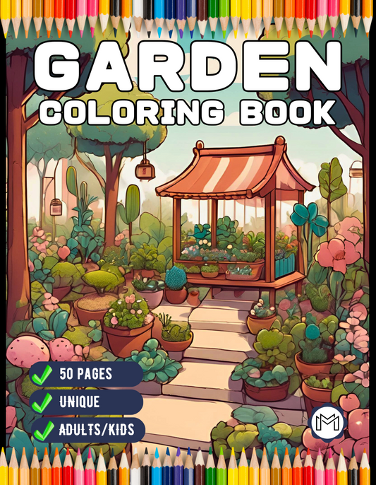 Cute Kawaii Garden Coloring Book Gift for Adults Kids Men Women Boys Girls Teens Youth 50 Pages Cool Garden Coloring Sheets for Children