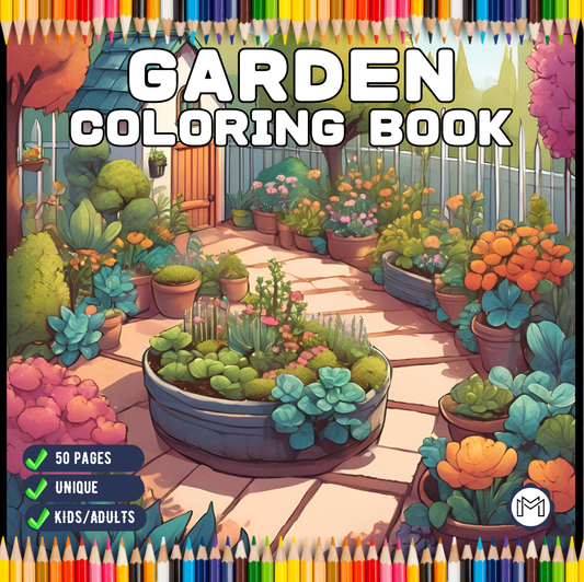 50 Pages Cute Kawaii Garden Coloring Book Gift for Adults Kids Men Women Boys Girls Teens Youth Cool Garden Coloring Sheets for Children