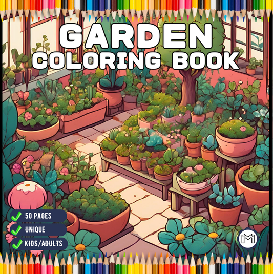 50 Pages Cute Kawaii Garden Coloring Book Gift for Adults Kids Men Women Boys Girls Teens Youth Cool Garden Coloring Sheets for Children