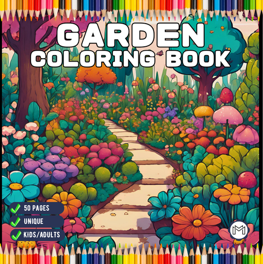 50 Pages Cute Kawaii Garden Coloring Book Gift for Adults Kids Men Women Boys Girls Teens Youth Cool Garden Coloring Sheets for Children