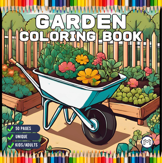 50 Pages Cute Kawaii Garden Coloring Book Gift for Adults Kids Men Women Boys Girls Teens Youth Nature Lover Garden Coloring Book